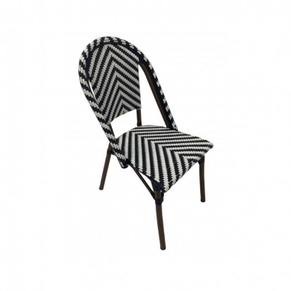 chaise de café en rotin synthétique motif chevrons noir et blanc