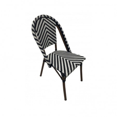 chaise de café en rotin synthétique motif chevrons noir et blanc