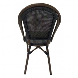 Chaise de terrasse de restaurant en textilène gris foncé et pieds effet bambou vue de dos