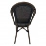 Chaise de terrasse café avec dos et assise en textilène gris foncé et pieds effet bambou