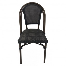 Chaise terrasse CHR avec dos et assise gris foncé et pieds effet bambou vue de face