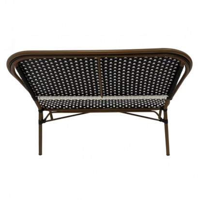 banquette pour terrasse de café en rotin synthétique noir et blanc