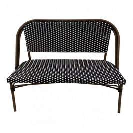 banquette terrasse restaurant en rotin synthétique noir et blanc de face