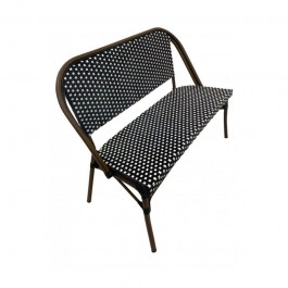 banquette pour terrasse de café en rotin synthétique noir et blanc