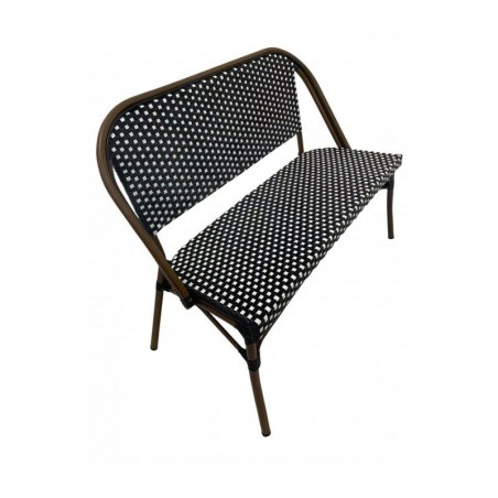 banquette pour terrasse de café en rotin synthétique noir et blanc