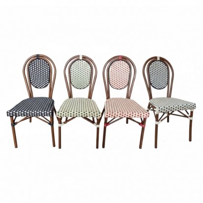 Chaise terrasse de café empilable en rotin synthétique crème et vert