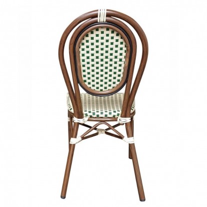 Chaise terrasse de café empilable en rotin synthétique crème et vert