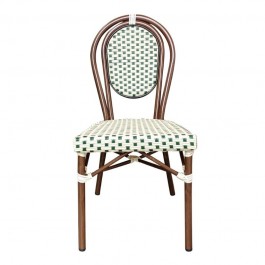 Chaise terrasse de café en rotin synthétique crème et vert de face