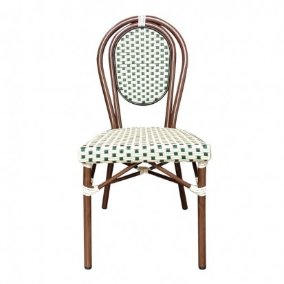 Chaise terrasse de café empilable en rotin synthétique crème et vert