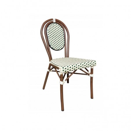 Chaise terrasse de café empilable en rotin synthétique crème et vert