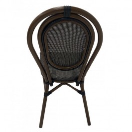 Chaise terrasse de restaurant en aluminium effet bambou et textilène gris foncé vue de dos