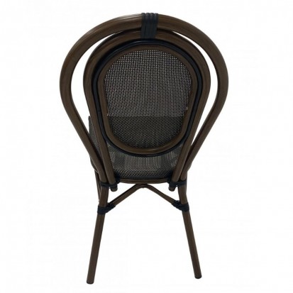 Chaise terrasse CHR avec structure en aluminium effet bambou et assise et dossier en textilène gris foncé