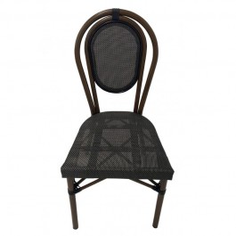 Chaise terrasse de café en aluminium effet bambou et textilène gris foncé vue de face