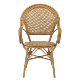 chaise bistrot en rotin synthétique avec accoudoirs vue de face