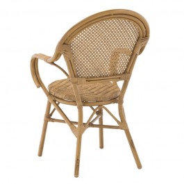 chaise café en rotin synthétique avec accoudoirs vue de dos