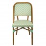 Chaise bistrot rotin synthétique avec motif vert d'eau et crème