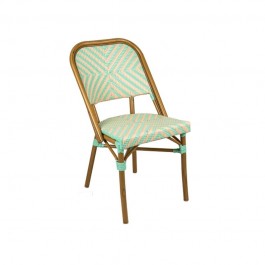 Chaise bistrot rotin synthétique avec motif vert d'eau et crème
