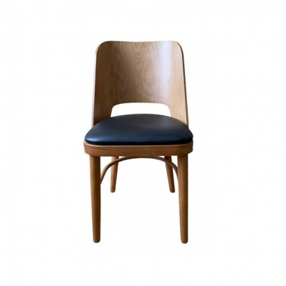 Chaise de restaurant bois et assise vinyle noir