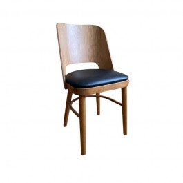 Chaise de restaurant bois et assise vinyle noir