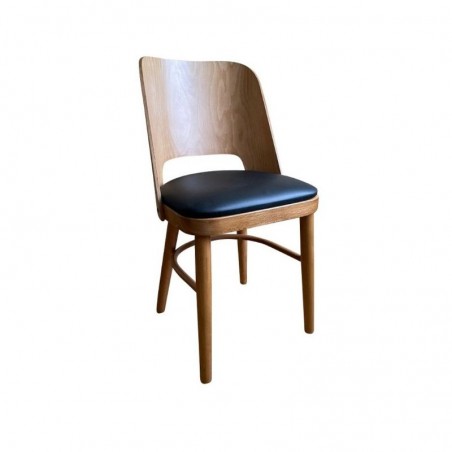 Chaise de restaurant bois et assise vinyle noir