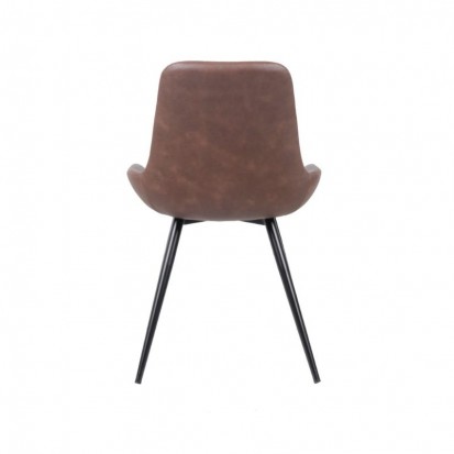 Chaise restaurant style vintage avec assise en simili cuir marron et pieds en acier noir