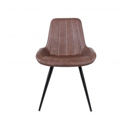 Chaise professionnelle style vintage avec assise en simili cuir marron et pieds en acier noir vue de face