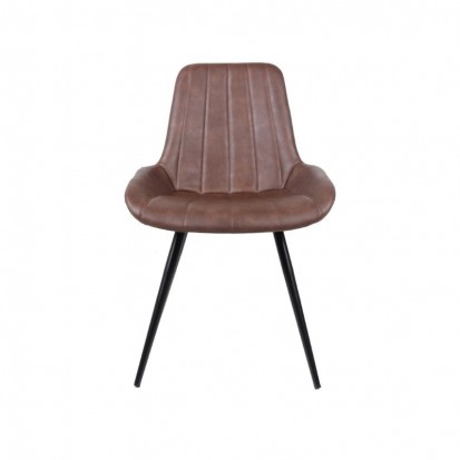 Chaise restaurant style vintage avec assise en simili cuir marron et pieds en acier noir