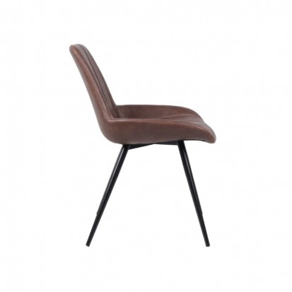 Chaise restaurant style vintage avec assise en simili cuir marron et pieds en acier noir
