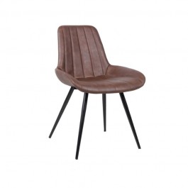 Chaise restaurant style vintage avec assise en simili cuir marron et pieds en acier noir