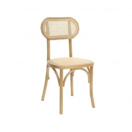 Chaise de réception avec piètement en bois assise en rotin et dossier en cannage