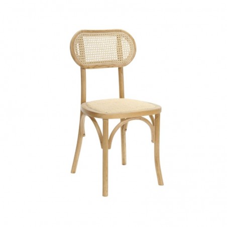 Chaise de réception avec piètement en bois assise en rotin et dossier en cannage