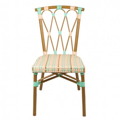 Chaise bistrot rotin synthétique vert d'eau et crème