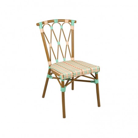 Chaise bistrot rotin synthétique vert d'eau et crème