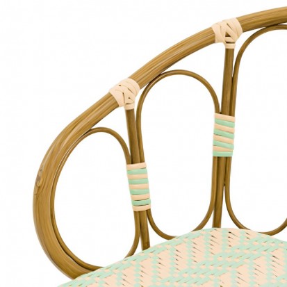 Fauteuil terrasse restaurant rotin synthétique crème et vert d'eau