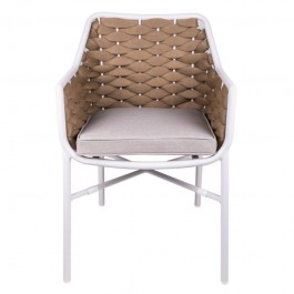 fauteuil de terrasse de restaurant beige et blanc vue de face