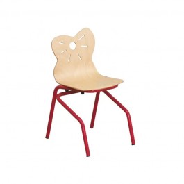 Chaise maternelle avec pieds rouge et motif souris sur le dossier