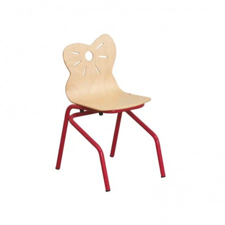 Chaise maternelle avec pieds rouge et motif souris sur le dossier