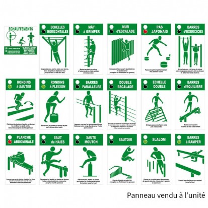 Panneau signalétique parcours santé échauffements