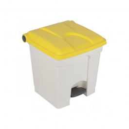 Poubelle à pédale 30l pour tri sélectif blanche et couvercle jaune