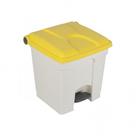 Poubelle à pédale 30l pour tri sélectif blanche et couvercle jaune