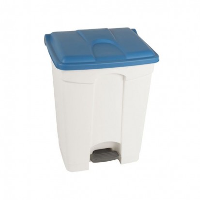 Poubelle de tri intérieur à pédale 70 litres blanche avec couvercle bleu
