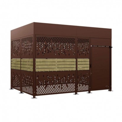 Abri vélos sécurisé acier et bois marron longueur 4 mètres