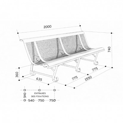 Banc public en métal 2 pieds
