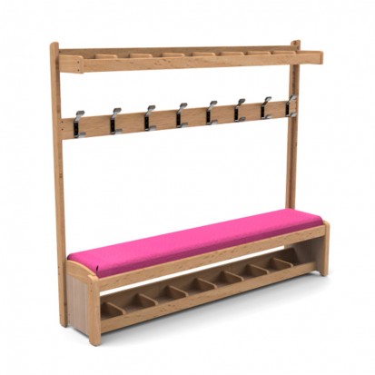 banc vestiaire crèche 6 patères en bois avec casiers