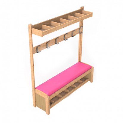 banc vestiaire crèche 6 patères en bois avec casiers