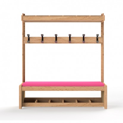 banc vestiaire crèche 6 patères en bois avec casiers