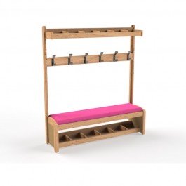 banc vestiaire crèche 6 patères en bois avec casiers
