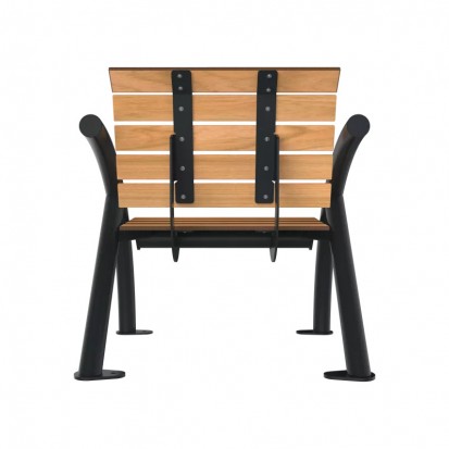 Fauteuil extérieur collectivité en  acier et compact HPL aspect teck