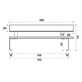 dimensions du banc en bois et acier vue de face