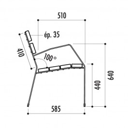 Dimensions du banc banc acier et bois exotique 1,8 mètres de profil